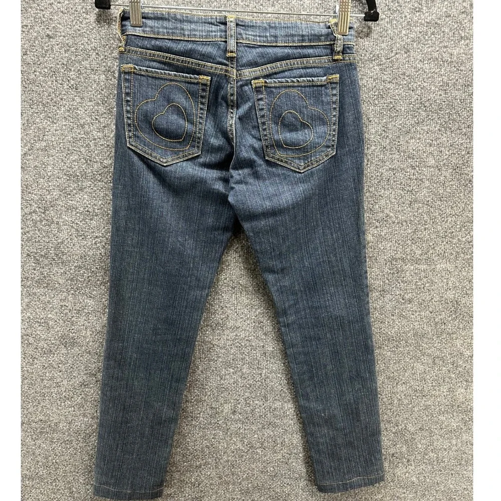 Forever 21 VTG Cotton Women Dark Wash Heart Embroidered Low Rise Jeans Sz 1